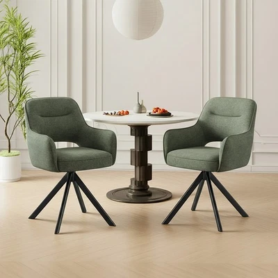 Set of 2 Swivel Upholstered Dining Chairs W/ Sturdy Metal Frame & Easy Assembly - Image 1 of 4