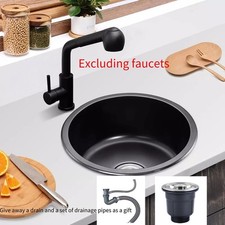 Stainless Steel Kitchen Sink Black with Drain Hole Round Small Single Bowl