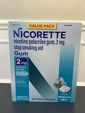 Nicorette Value Pack White Ice Mint 2mg Gum 160 Pieces New Sealed 2027-2028