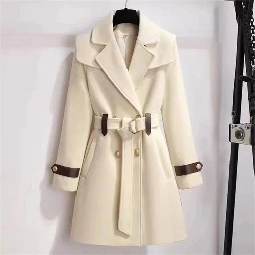 New Autumn Winter Wool Jacket Womens Clothing Coat Slim Fit Belt Elegant Outwear - Picture 4 of 18
