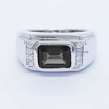 Natural Smoky Quartz  CZ Gemstones with 925 Sterling Silver Ring for Men's Q42