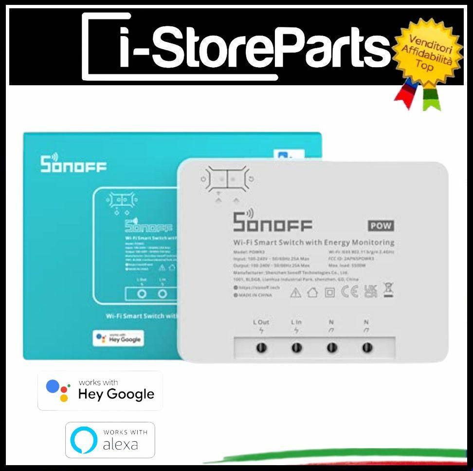 Sonoff POW R3 25A WiFi Smart Switch Contatore Monofase Alexa Google