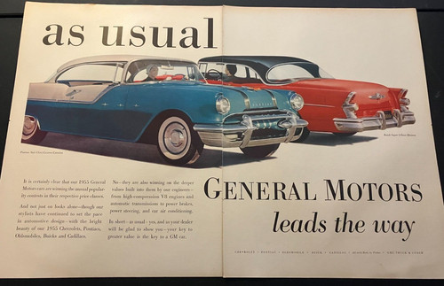 1955 General Motors Cars "Leads The Way" - Vintage Original Print Ad / Wall Art