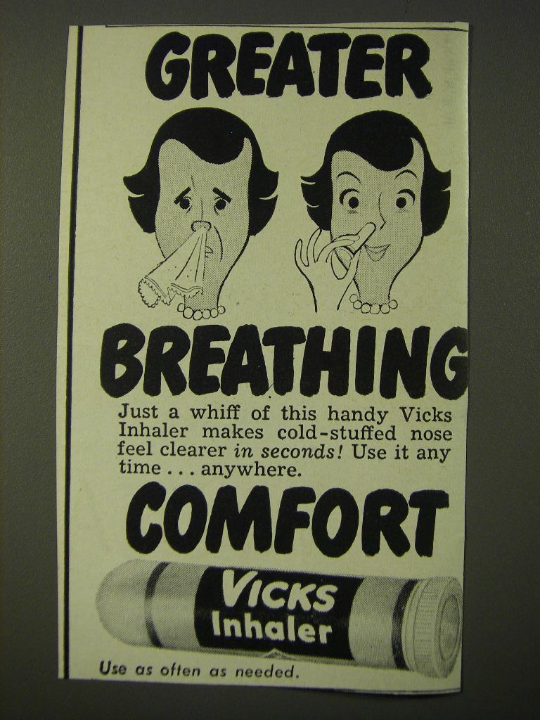 1950 Vicks Inhaler Ad - Greater breathing comfort | eBay