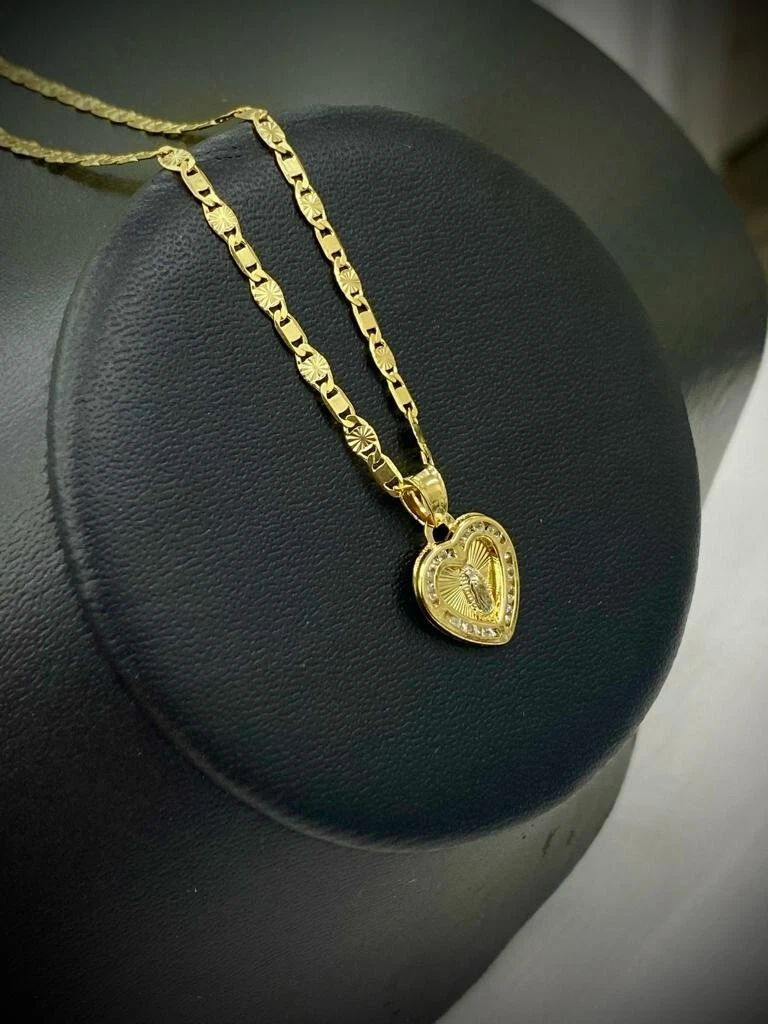 Cuore Zircon Collana Virgen de Guadalupe Catena Valentino da Donna Oro F 15x13mm
