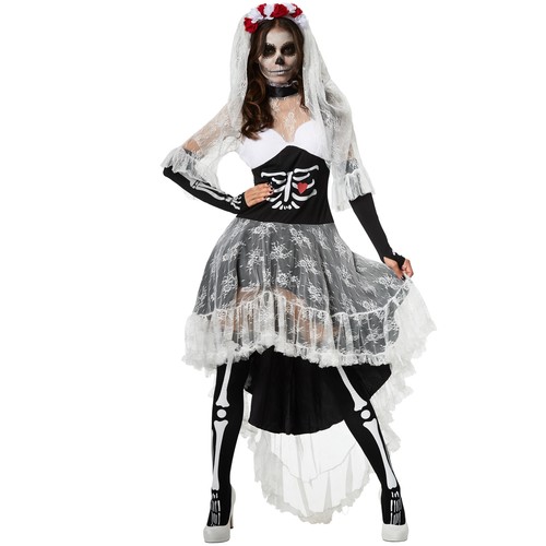 Kostüm Damen Zombie Skelett Braut Geisterbraut Fasching Karneval Halloween