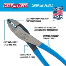 CHANNELLOCK® 909 Crimper/Cutters & forged from high carbon steel 9.5 in  USA