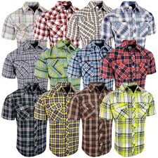 Western Plaid Shirt Short Sleeve Mens Snap Up Flap Pockets LATEST NEW COLORS!!