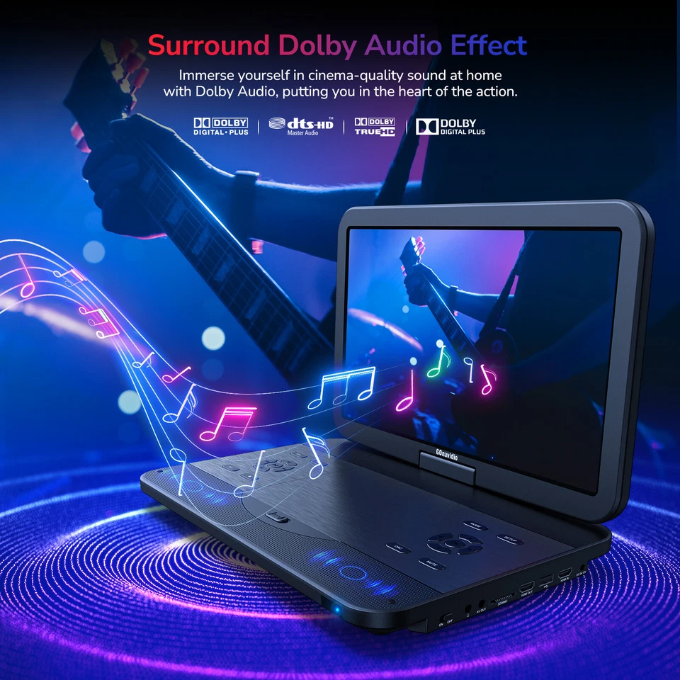 17.6" Portable Blu Ray DVD Player with 15.4" 1080P Full HD Large Swivel Screen - Image 4 of 4