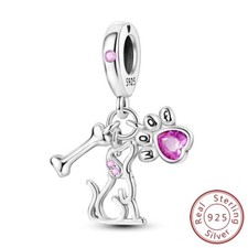 MULA Solid 925 Sterling Silber DIY Charm Rosa CZ Hund Pfote Knochen für Armband
