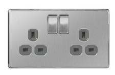 BG FBS22G Screwless Flatplate 2 Gang Switched Socket DP 13 Amp (Brushed Steel)