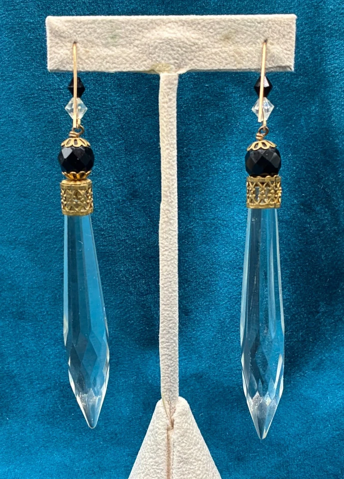 Stunning Crystal Chandelier Earrings Spear Prisms Dangle Drop Statement 4 1/4" - Image 2 of 4