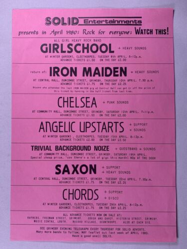 Iron Maiden Chelsea Angelic Upstarts Flyer Original Promo Grimsby Hull 1980 - Picture 1 of 14