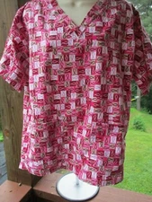 U A Scrubs Brand Scrub Top Pinks  Cancer Ribbon Pattern ( S )