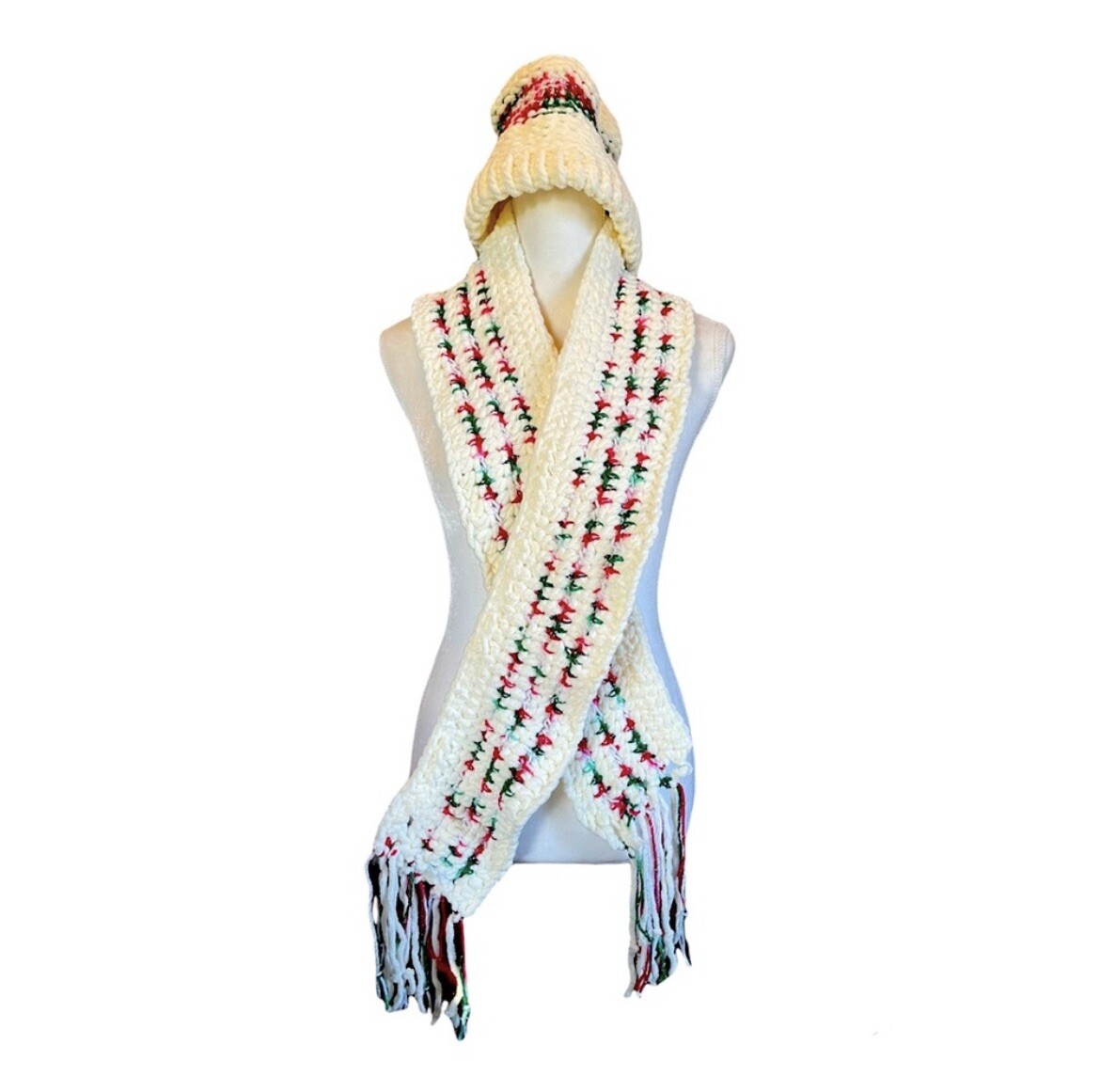 Handmade Crochet Christmas Hat and Scarf Set - Festive Winter Accessories