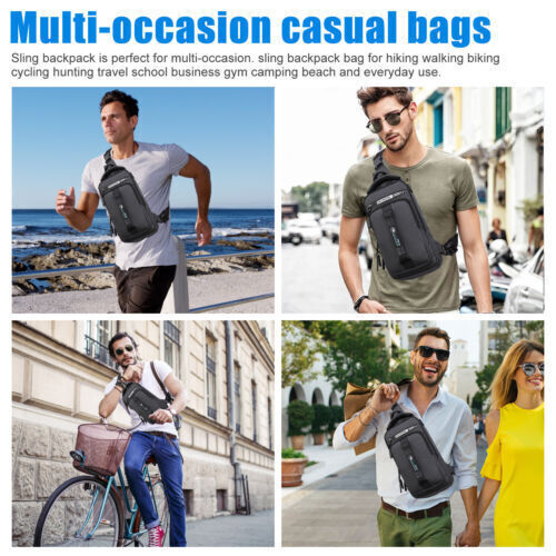 Anti-Theft Men's Sling Crossbody Bag Chest Shoulder Messenger Backpack USB Port - Picture 9 of 12