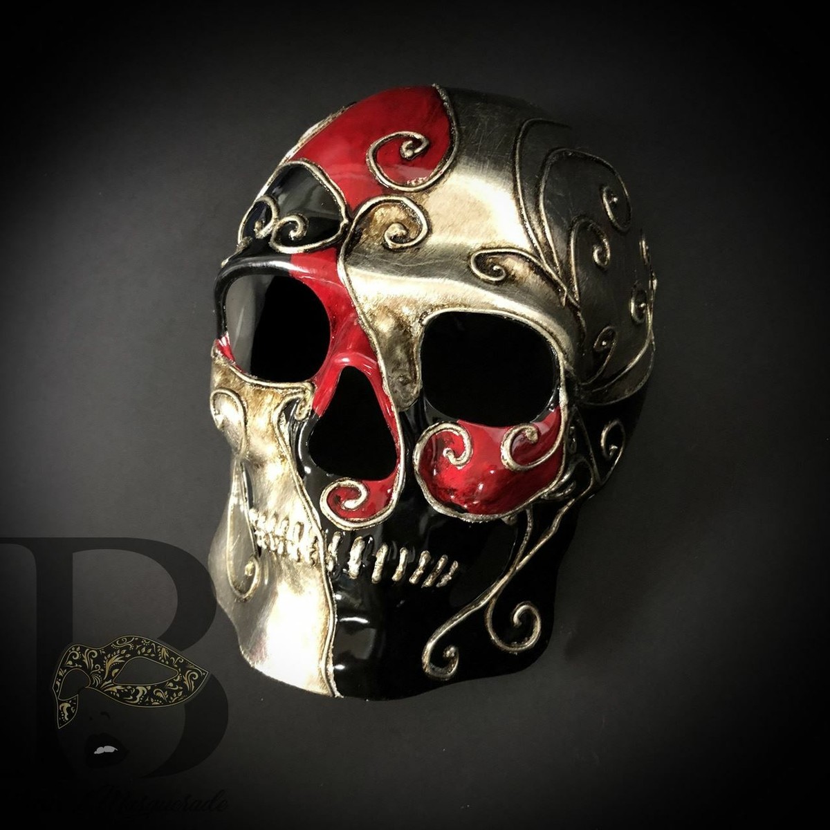 Venetian Skull Masquerade Masks in Silver Red Black | eBay