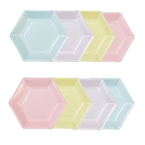 Talking Tables Pack of 8 (26cm) Large Hexagon Shaped Pastel Paper Plates | Dispo