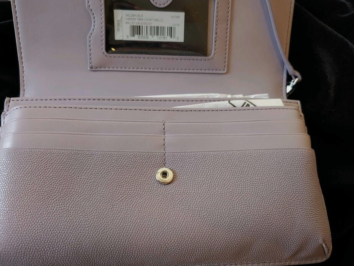 Tumi Belden Leather BOXED Wallet/Crossbody/Clutch in LILAC/Silver