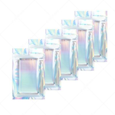 Multi Size Clear Front Holographic Silver Back Glossy Foil Mylar Zip Seal Bag H1
