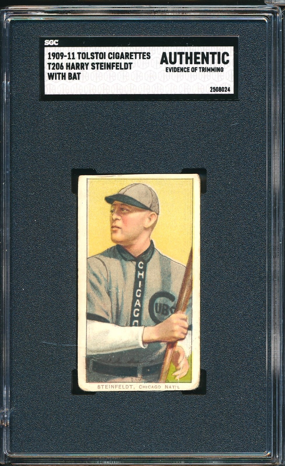 T206 Tolstoi: HARRY STEINFELDT With Bat, Chicago Cubs ~ SGC A (trim) 