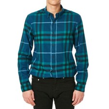  350 NWT BURBERRY ECCLESTONE MINERAL BLUE COTTON NOVA CHECK FLANNEL SHIRT L