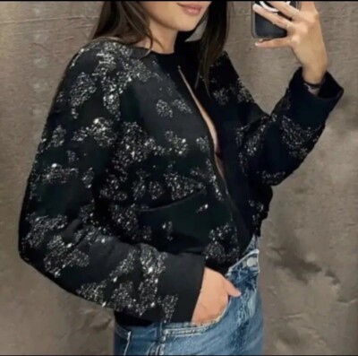 ZARA STRICK CARDIGAN MIT METALLFADEN UND PAILLETTEN DETAILS SCHWARZ Gr. S 2142/182