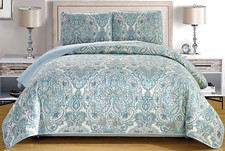 3-Piece Fine Printed Oversize 115  X 95   Quilt Set Reversible Bedspread