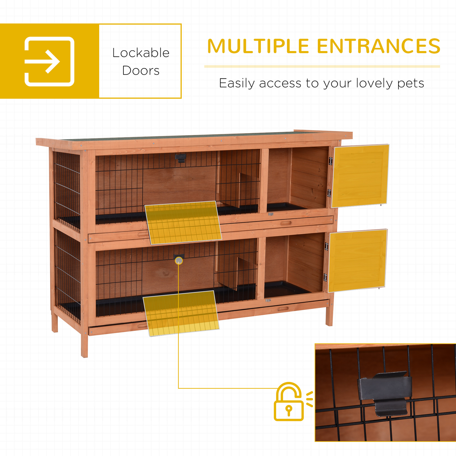 PawHut 54 Inch Large Rabbit Hutch Guinea Pig Hutches with Sliding Trays