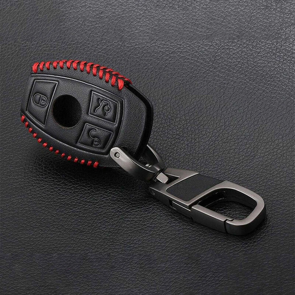 Funda de cuero para llavero de coche con soporte para Mercedes Benz Control remoto 3 botones Foto 4 de 4