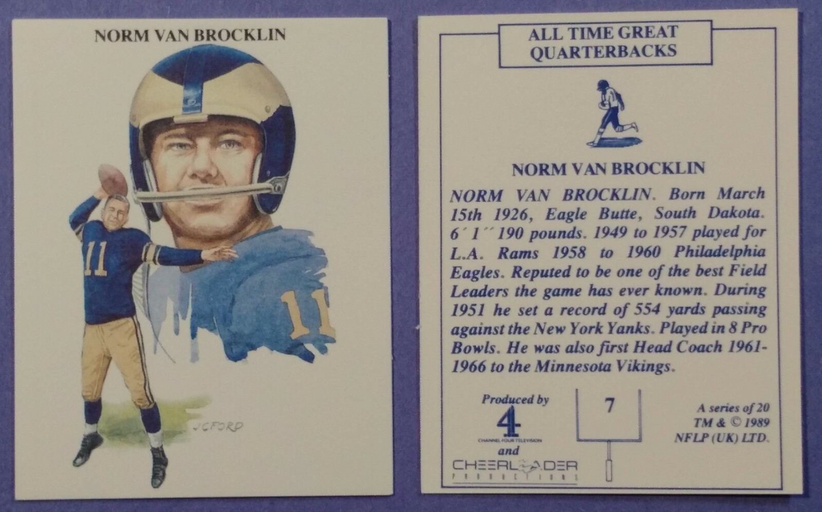 1989 Channel 4 All Time Great Quarterbacks - #7 Norm Van Brocklin (NM to Mint) 