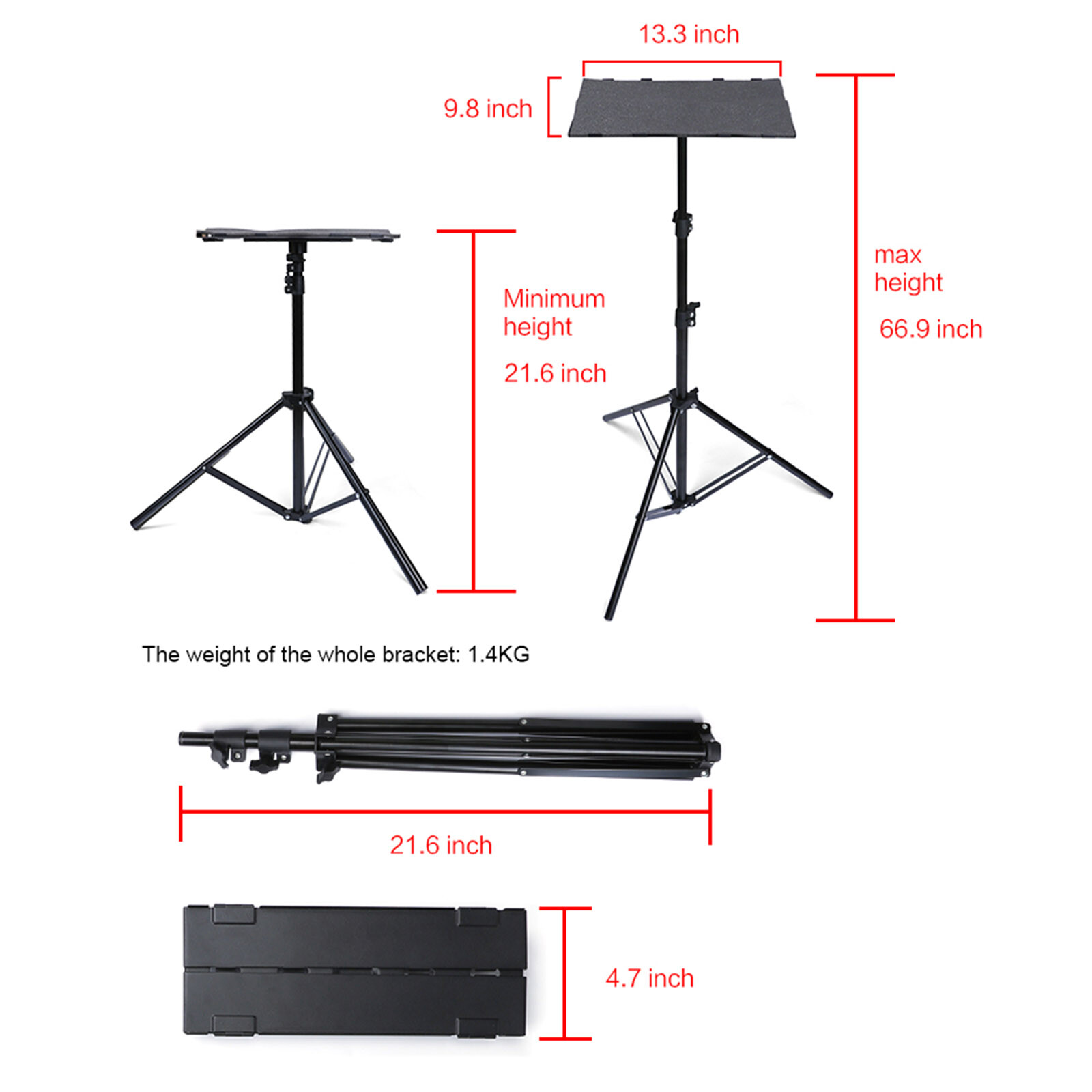 DVD Projector Laptop DJ Tripod Stand Adjustable Height with Tripod Tray