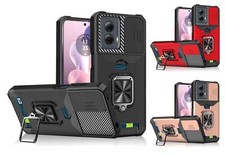 For Motorola Moto G Power 5G 2024 - Case w/Ring Stand Lens Cover Card Holder