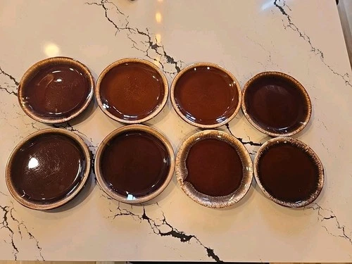 8 Hull USA Salad Plates 7” Brown Drip Ovenproof Appetizer Dessert Pottery Dish