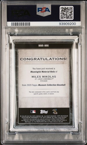 Miles Mikolas 2020 Topps Museum Collection /50 POP 1 Meaningful Materials Relics - Picture 2 of 2