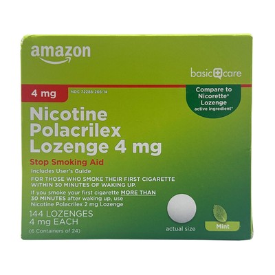 Amazon Basic Care 4 mg Mini Nicotine Polacrilex 144 Lozenges Exp 04/2027+