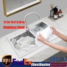 Kitchen Bar and Laundry Utility Sink Drop-In Stainless Steel Double Bowl Sink