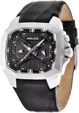 NEW MENS POLICE CHALLENGER CHRONO WATCH BLACK DIAL  GENUINE BLACK LEATHER STRAP