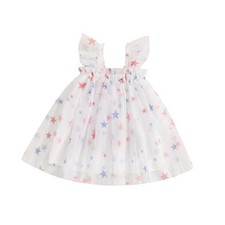 Toddler Girl 4th of July Dress USA Stars Patriotic Spaghetti Strap 2-3T White