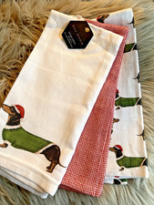 MAX STUDIO - SET OF 3 DACHSHUND DOXIE SANTA CHRISTMAS KITECHEN TOWELS - NWT