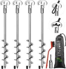 15 Inch Screw in Ground Anchors Kit(Pack of 4) Heavy Duty Tent Stakes, Double-Si