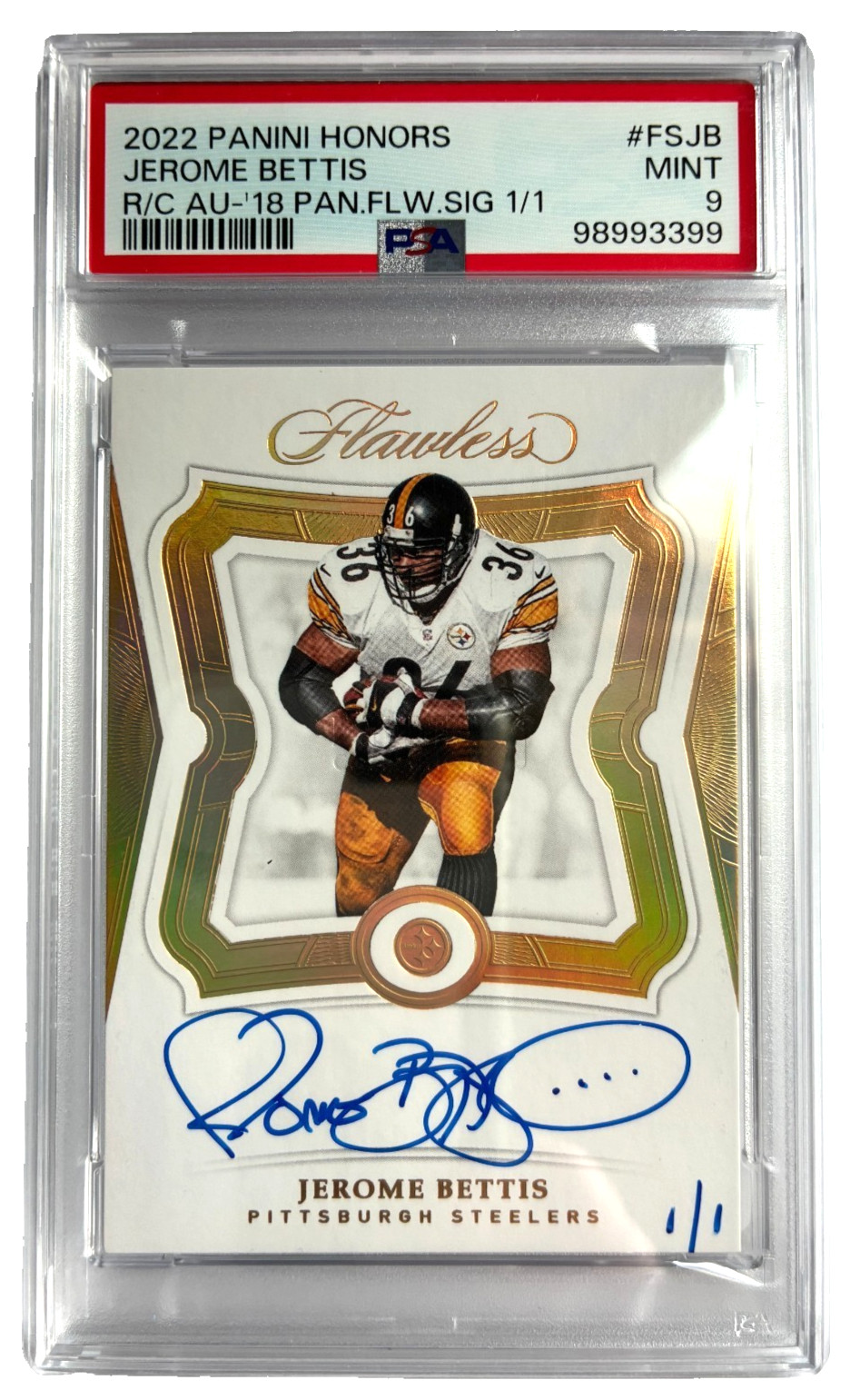 2022 Panini Honors Jerome Bettis '18 Flawless On Card Autograph #1/1  PSA MINT 9