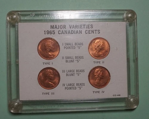 1965 Canada Cent set of 4 coins Major Varieties SML  & LGE BEADS PT 5 & BLUNT 5,