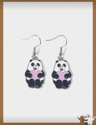 New WE BARE BEARS Logo Dangle Earrings PANDA Pink HEART PAN PAN HOOK JEWELRY