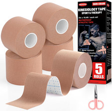 Kinesiology Tape Skin Color 5 Rolls Waterproof Elastic Muscle Tape, 2 Inch X