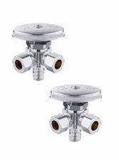 (Pack of 2) Dual Outlet Angle Stop Valve, 1/2" Pex-b Crimp Connection Inlet x...
