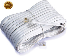 50 Feet Long Telephone Extension Cord Phone Cable Line Wire - White