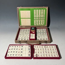 Vintage Japanese Mahjong Set with Case – Complete Tiles  & Sticks & Dices