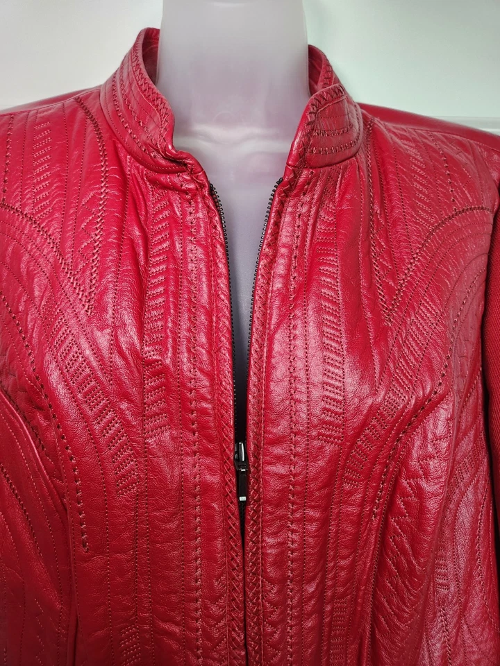 Chaqueta Peter Nygard Puntada Roja Cuero Y Manga Tejida Cremallera Talla XXL Foto 4 de 4
