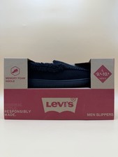 LEVI'S Mens Slippers Size 9.5 - 10.5 Black Slip On Memory Foam Lined Sherpa